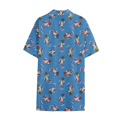 Skiing Dog Pattern Print Cotton Hawaiian Shirt
