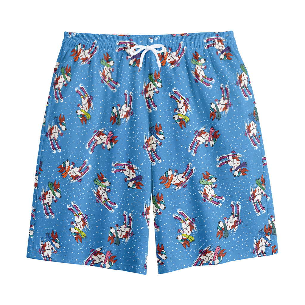 Skiing Dog Pattern Print Cotton Shorts