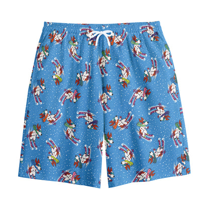 Skiing Dog Pattern Print Cotton Shorts