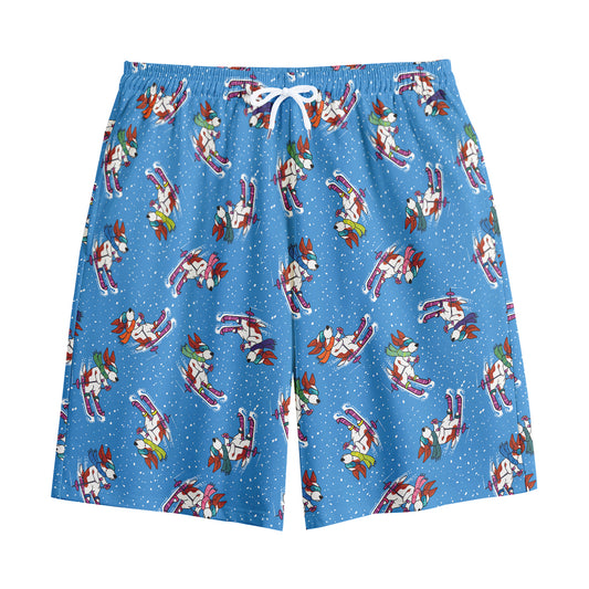 Skiing Dog Pattern Print Cotton Shorts