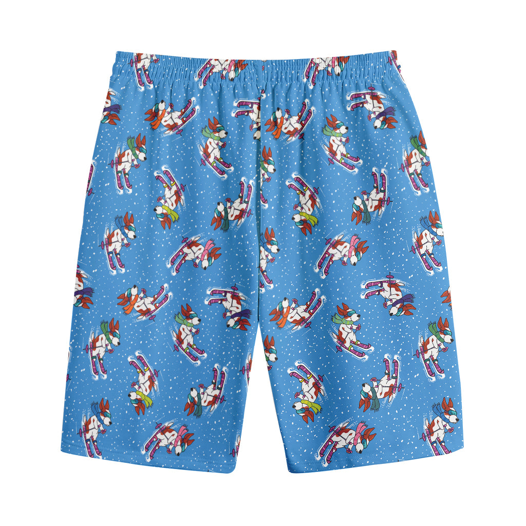 Skiing Dog Pattern Print Cotton Shorts