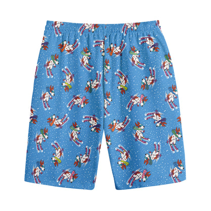 Skiing Dog Pattern Print Cotton Shorts
