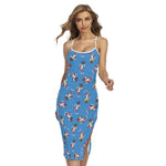 Skiing Dog Pattern Print Cross Back Cami Dress