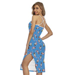 Skiing Dog Pattern Print Cross Back Cami Dress
