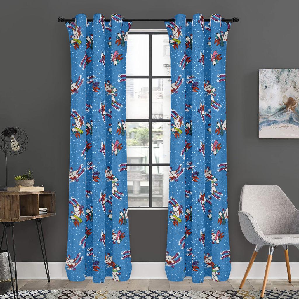 Skiing Dog Pattern Print Curtain