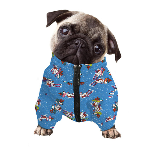 Skiing Dog Pattern Print Dog Zip Up Jacket