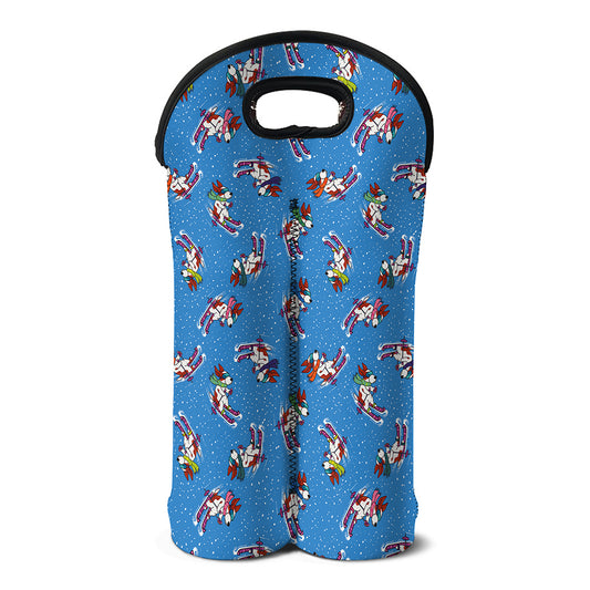 Skiing Dog Pattern Print Double Neoprene Wine Tote