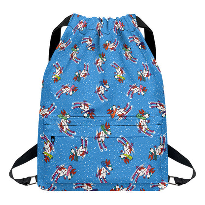 Skiing Dog Pattern Print Drawstring Backpack