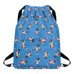 Skiing Dog Pattern Print Drawstring Backpack