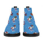 Skiing Dog Pattern Print Flat Ankle Boots