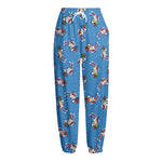 Skiing Dog Pattern Print Fleece Lined Knit Pants