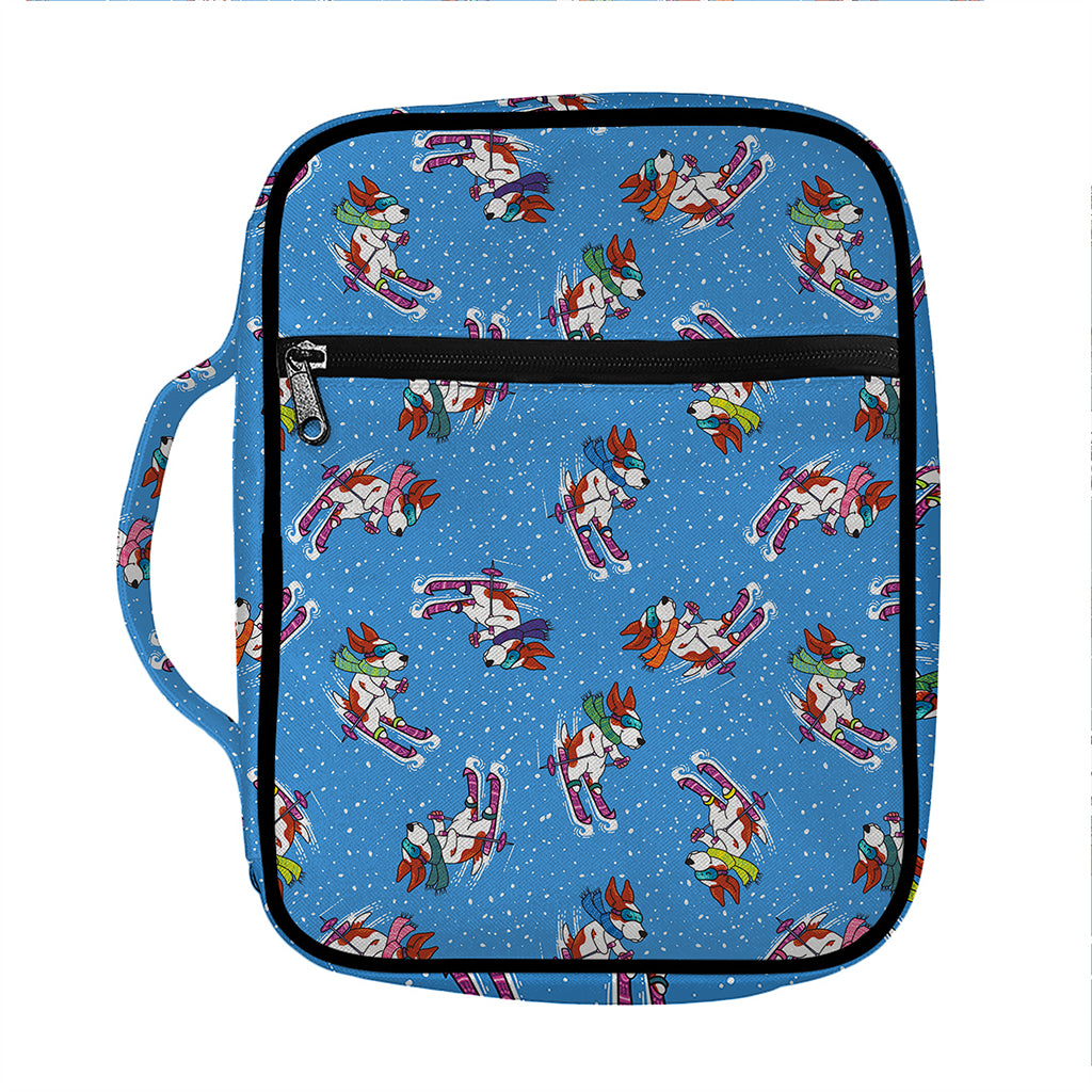 Skiing Dog Pattern Print Front Pocket Bible Bag