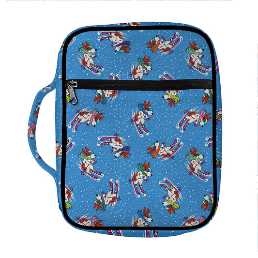 Skiing Dog Pattern Print Front Pocket Bible Bag
