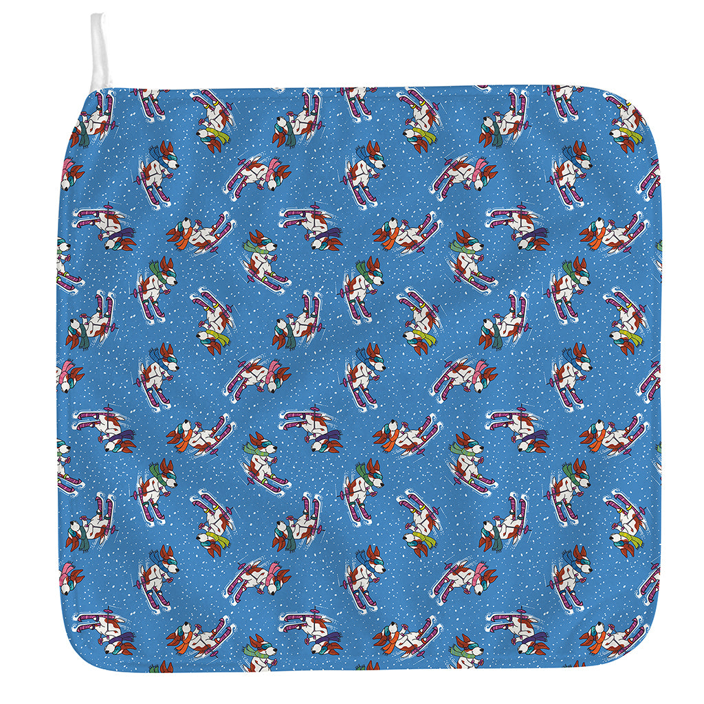 Skiing Dog Pattern Print Hand Towel