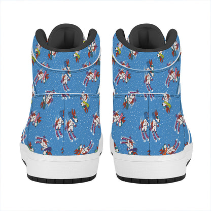Skiing Dog Pattern Print High Top Leather Sneakers