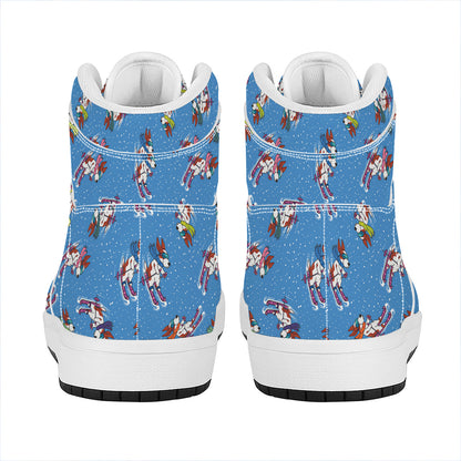 Skiing Dog Pattern Print High Top Leather Sneakers
