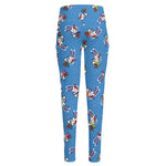 Skiing Dog Pattern Print High-Waisted Pocket Leggings