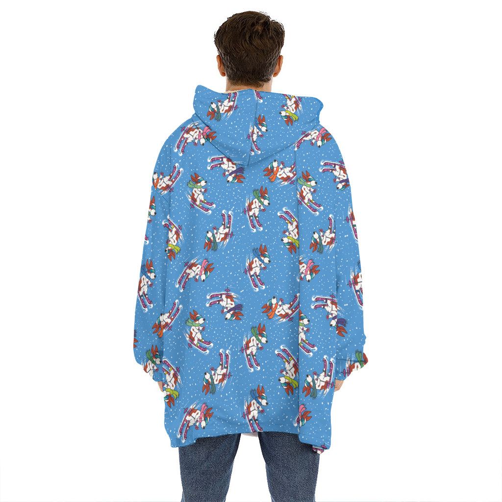 Skiing Dog Pattern Print Hoodie Blanket