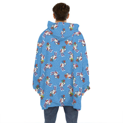 Skiing Dog Pattern Print Hoodie Blanket
