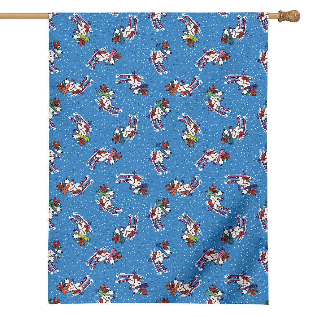 Skiing Dog Pattern Print House Flag