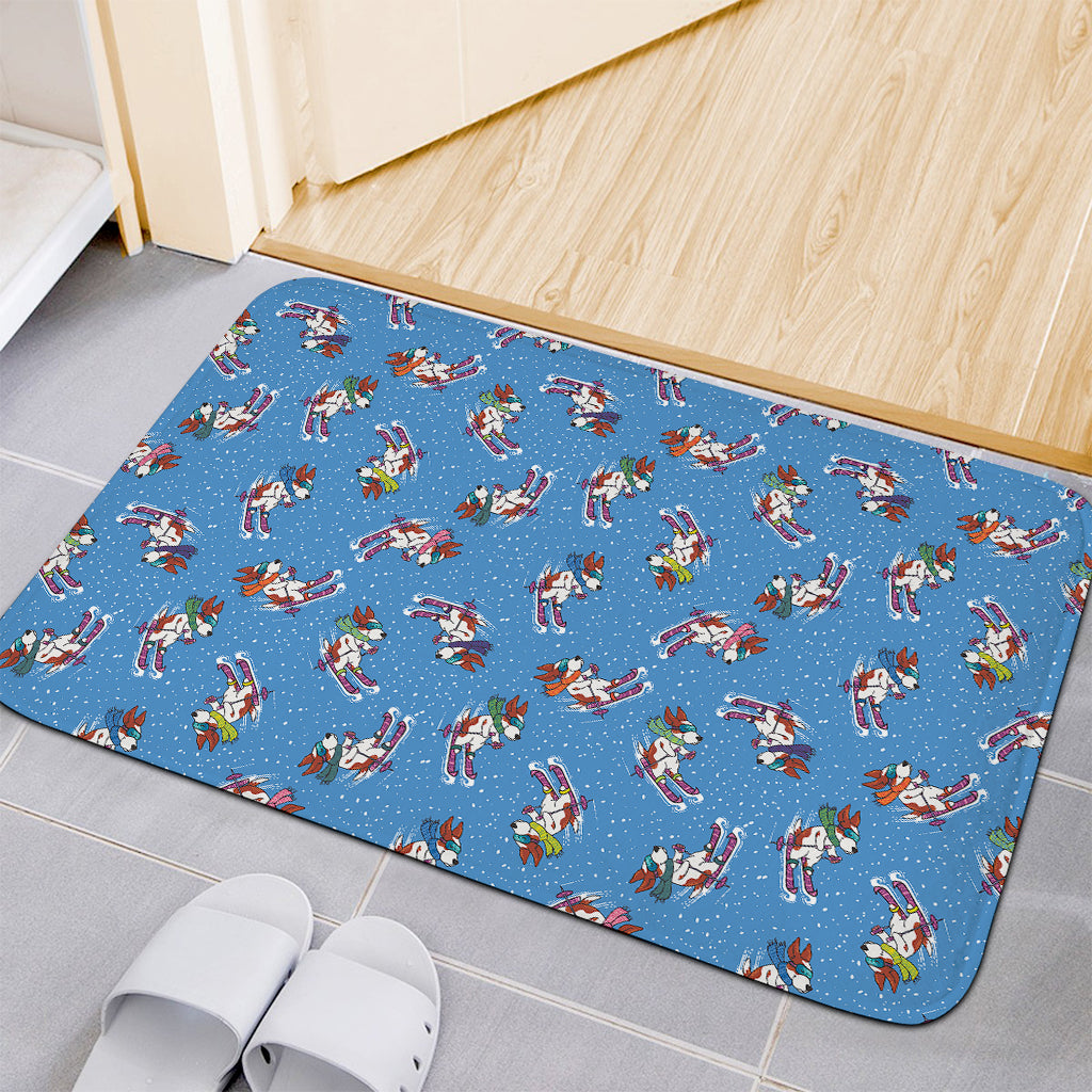 Skiing Dog Pattern Print Indoor Door Mat