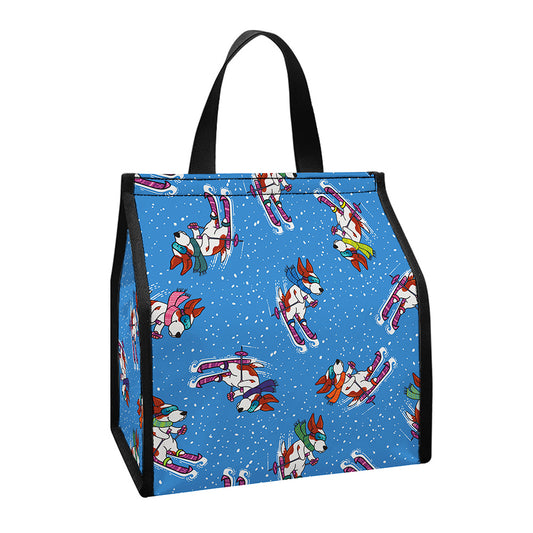 Skiing Dog Pattern Print Insulated Lunch Tote