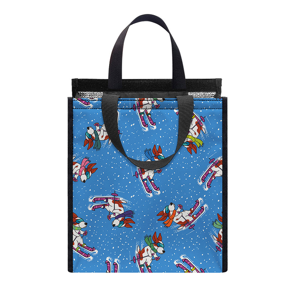 Skiing Dog Pattern Print Insulated Lunch Tote