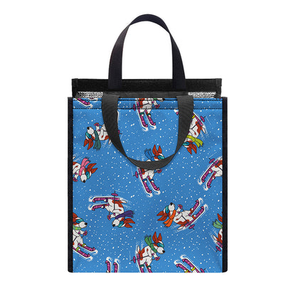 Skiing Dog Pattern Print Insulated Lunch Tote