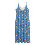 Skiing Dog Pattern Print Jersey Midi Cami Dress