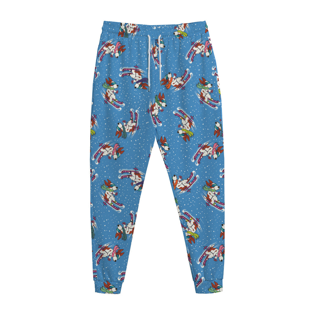 Skiing Dog Pattern Print Jogger Pants