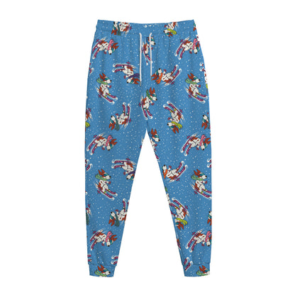 Skiing Dog Pattern Print Jogger Pants