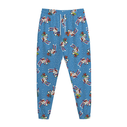 Skiing Dog Pattern Print Jogger Pants