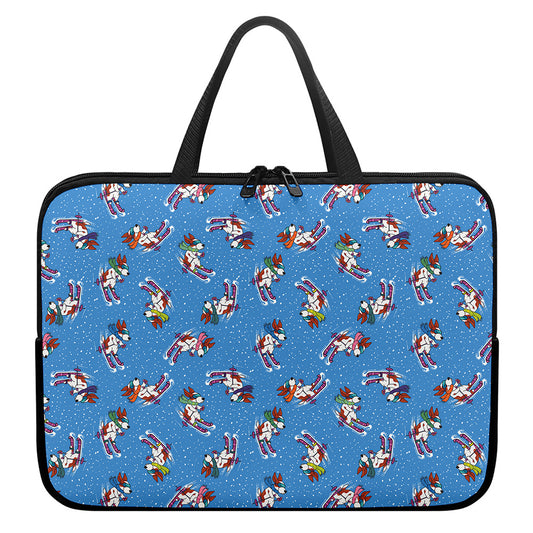 Skiing Dog Pattern Print Laptop Sleeve With Handle