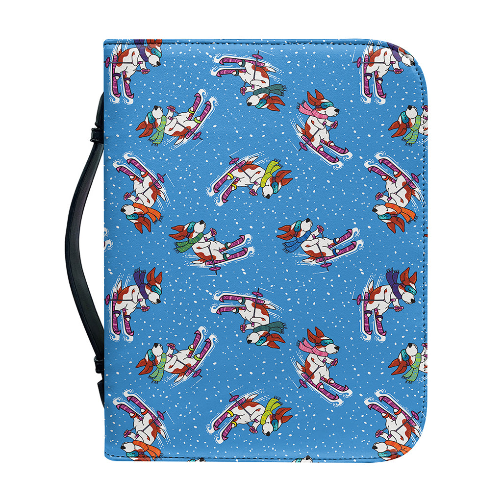 Skiing Dog Pattern Print Leather Bible Cover