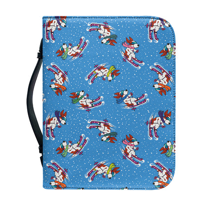 Skiing Dog Pattern Print Leather Bible Cover