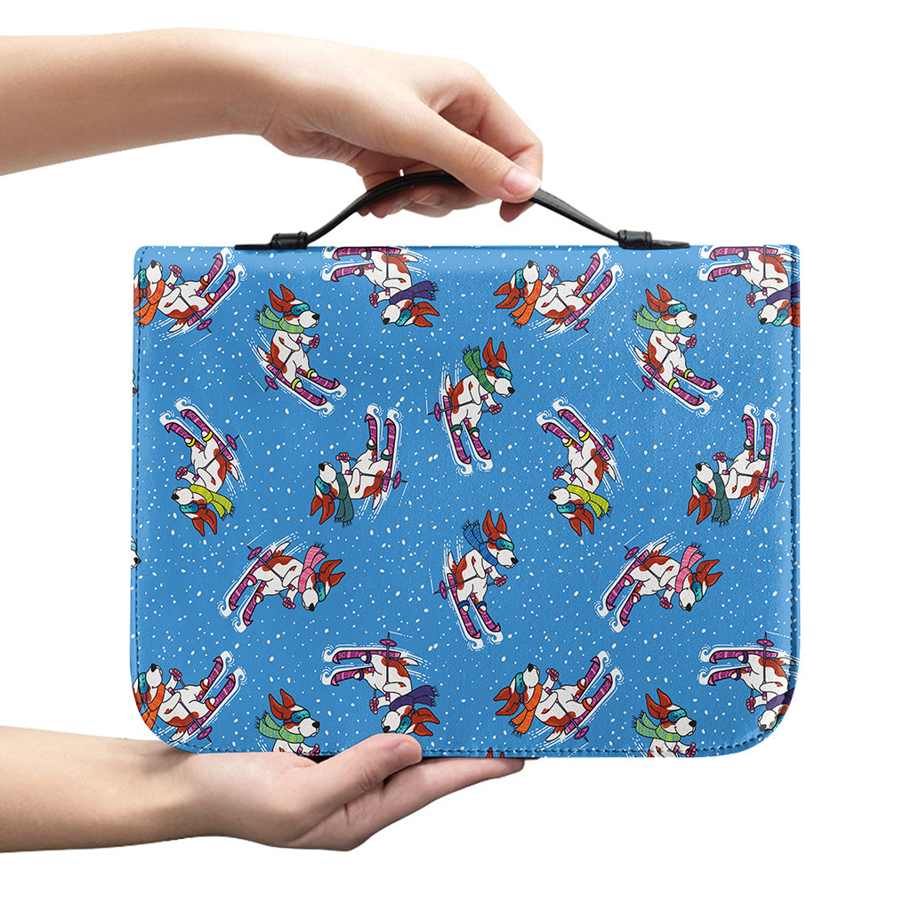 Skiing Dog Pattern Print Leather Bible Cover