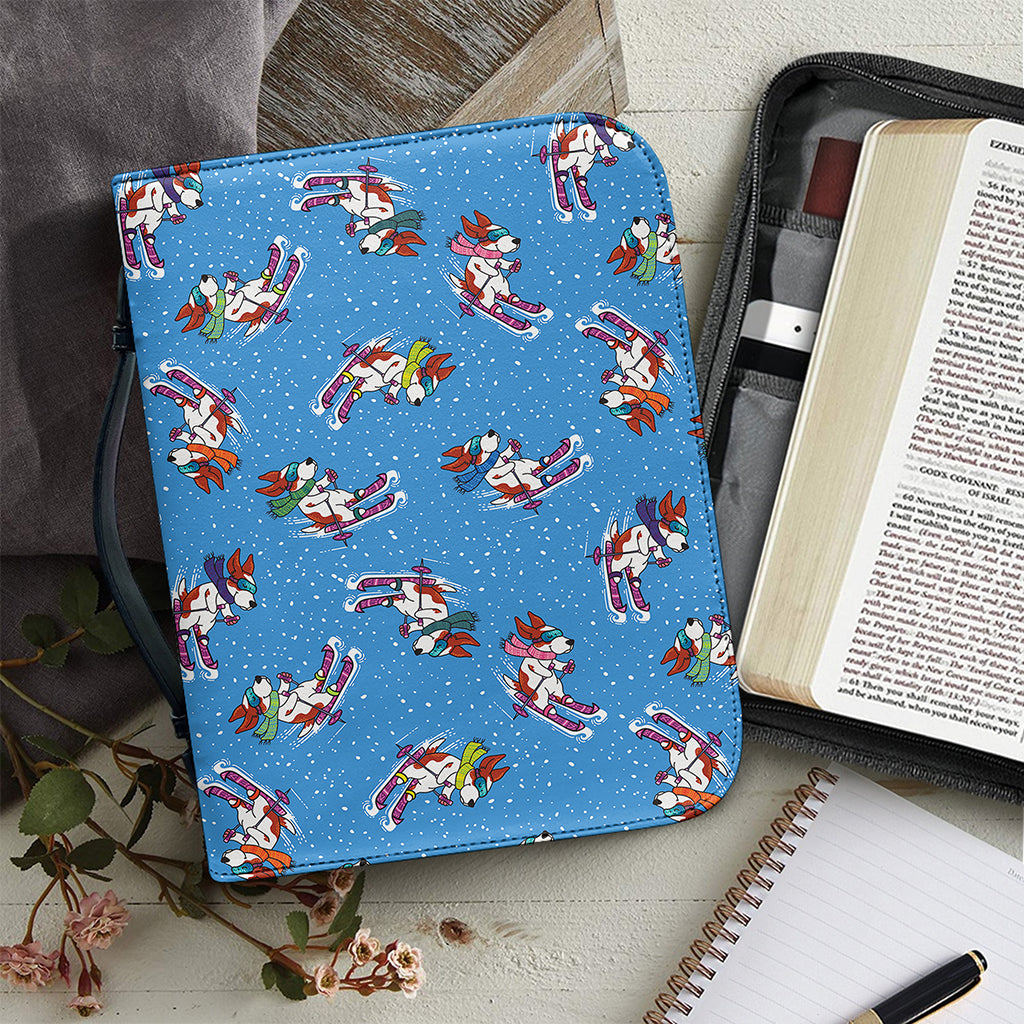 Skiing Dog Pattern Print Leather Bible Cover