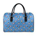 Skiing Dog Pattern Print Leather Duffle Bag