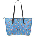 Skiing Dog Pattern Print Leather Tote Bag With Zipper