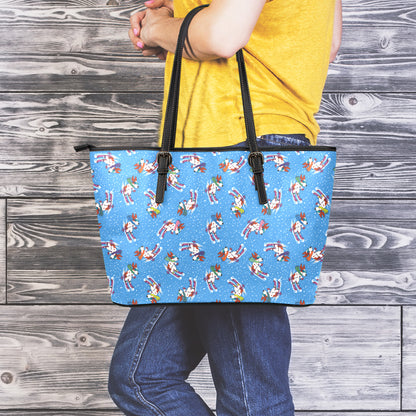 Skiing Dog Pattern Print Leather Tote Bag