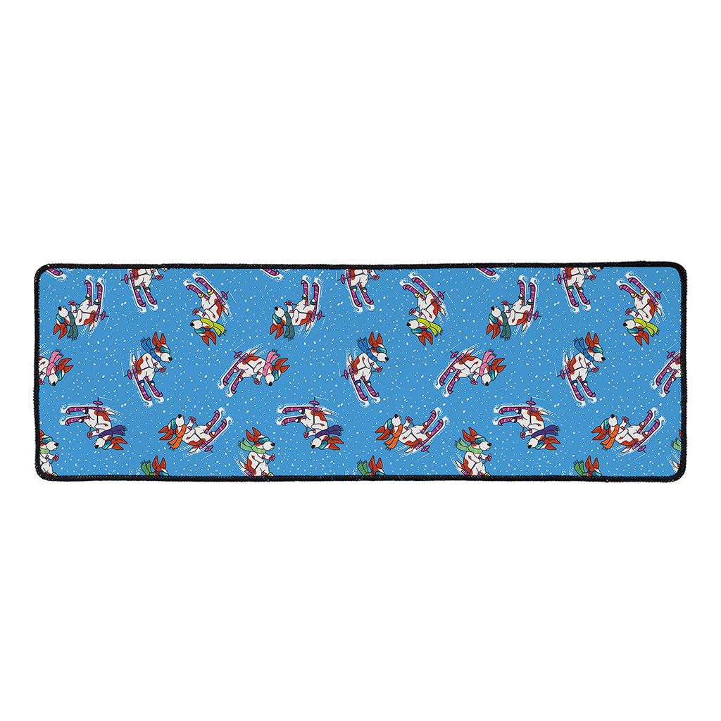 Skiing Dog Pattern Print Long Kitchen Mat