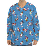 Skiing Dog Pattern Print Long Sleeve Baseball Jersey