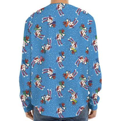 Skiing Dog Pattern Print Long Sleeve Baseball Jersey