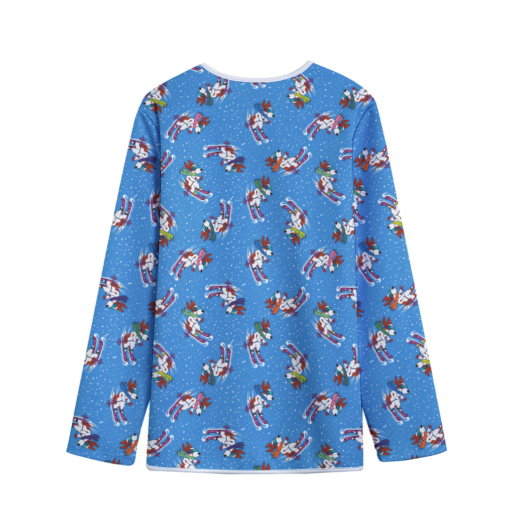 Skiing Dog Pattern Print Long Sleeve Short Coat