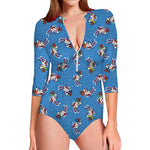 Skiing Dog Pattern Print Long Sleeve Swimsuit