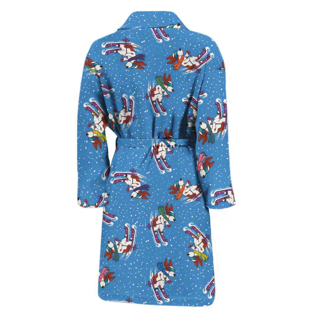 Skiing Dog Pattern Print Men's Bathrobe