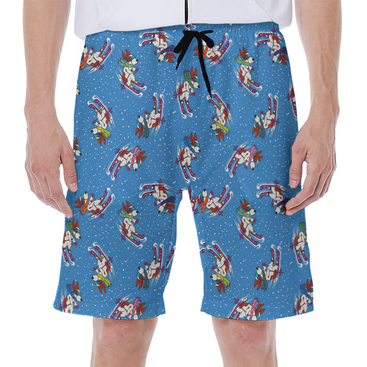 Skiing Dog Pattern Print Men's Beach Shorts