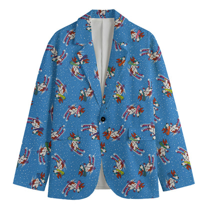 Skiing Dog Pattern Print Men's Blazer