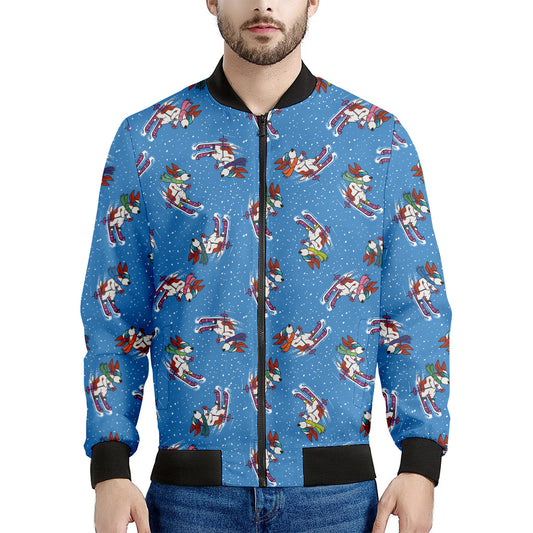 Skiing Dog Pattern Print Men's Bomber Jacket