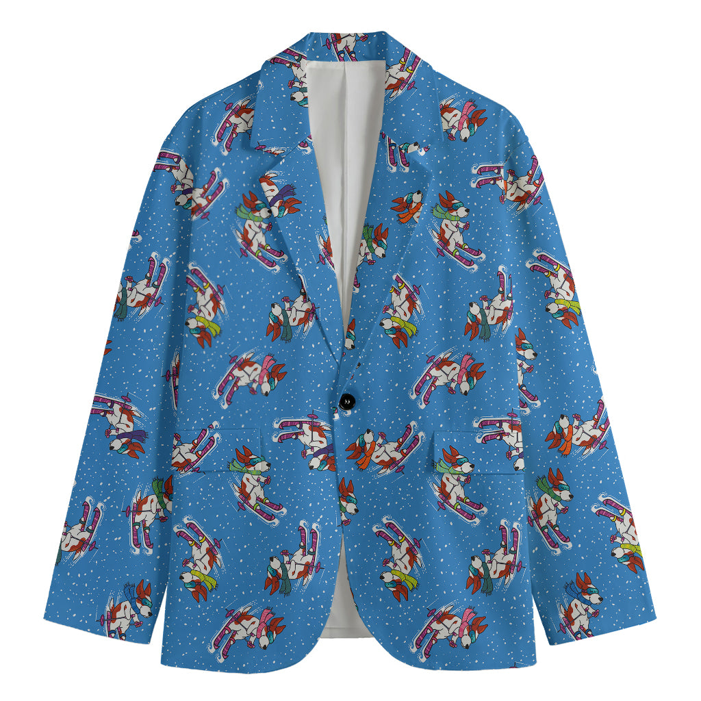 Skiing Dog Pattern Print Men's Cotton Blazer